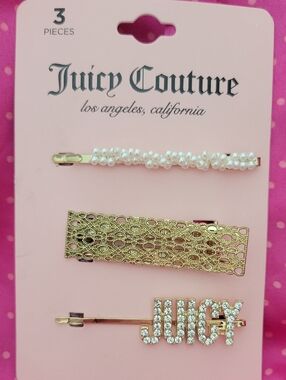 Juicy Couture Gold and White Pearl Hair Clip Set